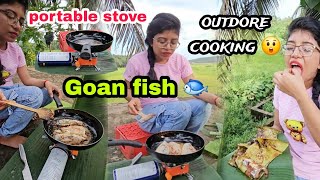 outdore cooking 😇mini portable gas stove fish fryKonkani vlog goa [upl. by Illyes772]