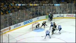 Milan Lucic hits Mark Stuart then Dustin Byfuglien drops Lucic DualFeed [upl. by Yroger]