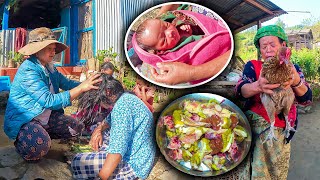 Aunt gave birth to a new 2nd baby  Eating Local chicken Soup amp rice सुत्केरी दिमा लाई तेल लगाइदेको [upl. by Hogen]