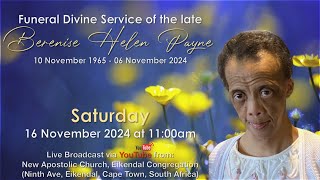 Funeral Divine Service of the late Berenise Helen Payne  Saturday 16 November 2024 at 1100am [upl. by Adnilav897]