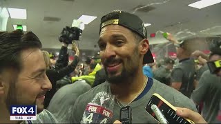 Marcus Semien Nathan Eovaldi speak about World Series win [upl. by Barcus]