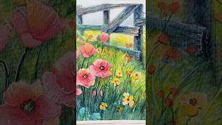 Field Scenery and Wildflowers watercolorpainting aquarella Wildflowers [upl. by Arsuy]