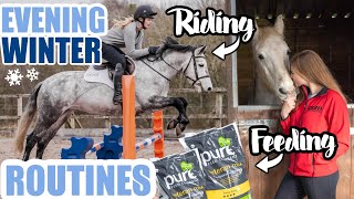 RIDING amp STABLE EVENING ROUTINES Showjumping hacking mucking out feeding  Equestrian Vlogmas [upl. by Lieno]