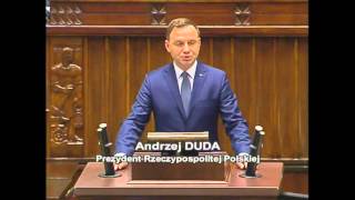 Orędzie Prezydenta RP Andrzeja Dudy Sejm 12112015 pierwsze posiedzenie sejmu VIII kadencji [upl. by Sleinad]