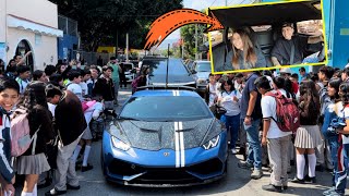 Llevé a mi sobrina A SU ESCUELA en mi LAMBORGHINI y CYBERTRUCK y así REACCIONARON  ManuelRivera11 [upl. by Llemar]