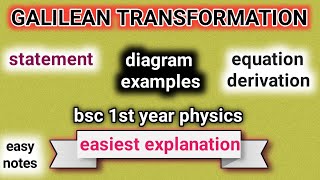 galilean transformation  galilean transformation equation  galilean transformation bsc 1st year [upl. by Sang227]