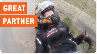 Motorcyclist Saves Girlfriend After Smash In Rain  Life Saver [upl. by Enomor105]