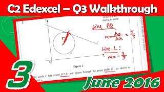 C2 Edexcel June 2016  Question 3 Walkthrough  Coordinate Geometry Circles [upl. by Jeremie]