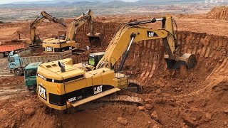 Caterpillar 365C Excavator Loading Trucks And Operator View [upl. by Alfred]