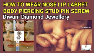 Diwani How to wear threaded Screw type Nose piercing studs pins rings screw bone [upl. by Sirraj]