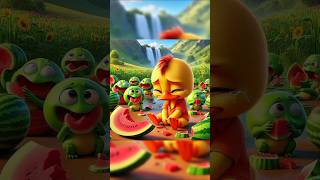 cute ducklings harvest watermelon chased by green frogs cartoon ducklinglu littleduck duck [upl. by Ramuk]