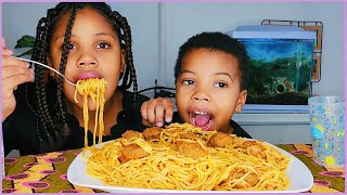 SPAGHETTI AND MEATBALLS MUKBANG [upl. by Ecahc]