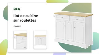 Sobuy Îlot de cuisine  Desserte cuisine  Ilot central cuisine  Desserte roulante  FKW100WN [upl. by Bathsheba]