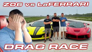 Billionaire Brothers try to beat my Corvette in their Ferraris  C8 Z06 vs LaFerrari amp 458 DRAG RACE [upl. by Avir491]