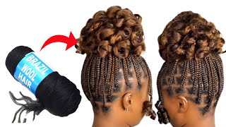 Short Curl Box Braid Using Brazilian Wool  Knotless Braids [upl. by Eiger]