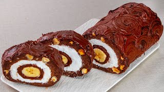 A roulade without baking ready in 30 min With biscuits bananas and Nutella [upl. by Asylla]