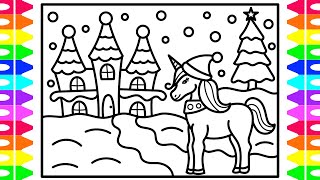 How to Draw a Christmas Unicorn ✨🎄🦄 ❤️💚✨ Christmas Drawing Easy and Beautiful for Kids Coloring Page [upl. by Hew]