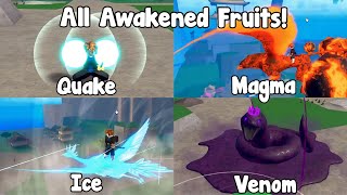 ALL AWAKENED FRUITS DAMAGE amp SHOWCASE in King Legacy [upl. by Gerianna]