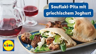 Souflaki Pita mit griechischem Joghurt  Einfach  Lidl Kochen [upl. by Shaia956]