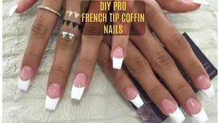 DIY PROFESSIONAL FRENCH NAILS AT HOME 6   French Tip Coffin Nails [upl. by Salomone]