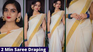 Beginners saree draping tutorialeasy saree draping with perfect pleatsSet saree drapingMalayalam [upl. by Connell]