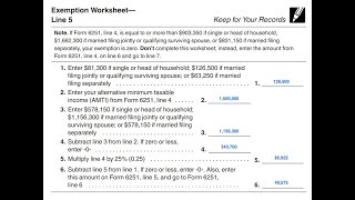 AMT Exemption Worksheet walkthrough IRS Form 6251 Line 5 [upl. by Dora]