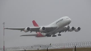 POWERFUL Qantas A380 takeoff From Melbourne W INSANE WATER SPRAY ACTION [upl. by Almat]