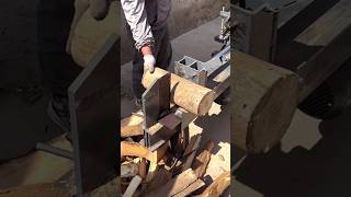 The process of crosscutting a wooden log using special equipment [upl. by Gregrory]