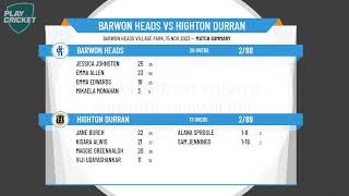 Geelong Cricket Association  Senior Women A Grade  Round 6  Barwon Heads v Highton Durran [upl. by Leivad]