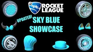 All SKY BLUE Wheels Boosts and Cars Rocket League Inventory Showcase [upl. by Duck]