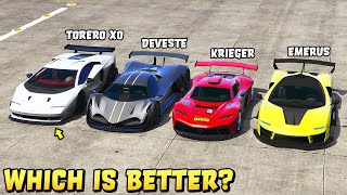 GTA 5  TORERO XO vs KRIEGER vs DEVESTE EIGHT vs EMERUS   Track test included [upl. by Edyaw]