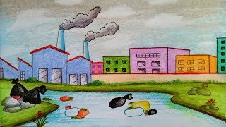 How to draw scenery of Environmental PollutionStep by stepeasy draw [upl. by Graehl]