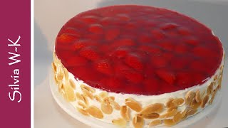 Erdbeerkuchen mit Mandeln  Erdbeertorte  ohne Gelatine [upl. by Rehctelf]