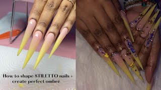 HOW TO SHAPE STILETTO  HOW TO DO OMBRÉ NAILS 💛🥰 [upl. by Heurlin941]