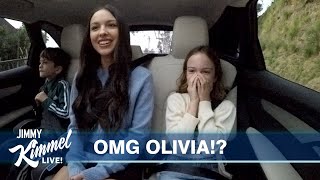 Olivia Rodrigo Surprises Jimmy Kimmel’s Kids on the Drive to School [upl. by Yelbmik]