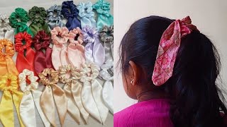 SCARF SCRUNCHIE Tutorial  How to make a scrunchie at home  Sew a scrunchie by hand [upl. by Ydnagrub]