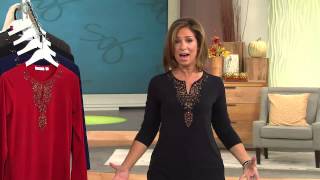 Susan Graver Liquid Knit Long Sleeve Embellished Neckline Tunic with Gabrielle Kerr [upl. by Kimura]