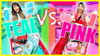 BACK TO SCHOOL SUPPLIES SHOPPING CHALLENGE PINK VS TEAL [upl. by Judye]