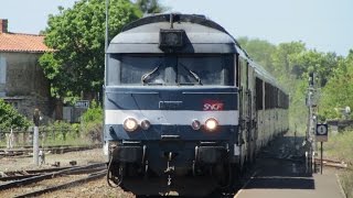 France Nantes  Bordeaux area Class BB 67400 SNCF diesel locomotives on Intercités passenger trains [upl. by Tychonn]