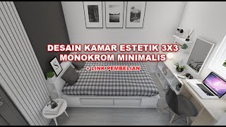 Desain Kamar Tidur 3x3 Low Budget Estetik Monokrom Murah  Lengkap Dngan Harga dan Link Pembelian [upl. by Aicilat]