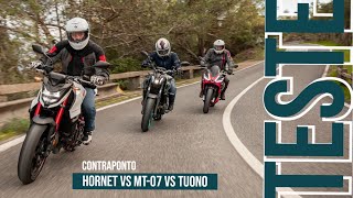 Contraponto Honda CB 750 Hornet vs Yamaha MT07 vs Aprilia Tuono 660  Review [upl. by Eisenhart]