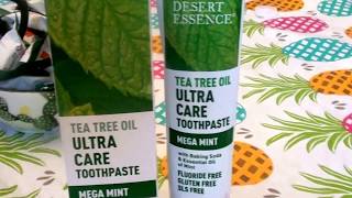 Desert Essence Natural Tea Tree Oil Toothpaste Mega MintGLUTEN FREE REVIEW [upl. by Latsyrhk]