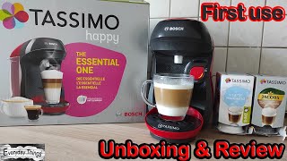 Bosch Tassimo Happy coffee maker first use  Unboxing amp Review How to use [upl. by Inihor]