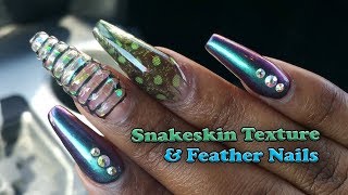 Acrylic Nails Tutorial  How To Encapsulated Nails 3D Snakeskin  Real Feather  Chrome  Nail Tips [upl. by Orlena120]