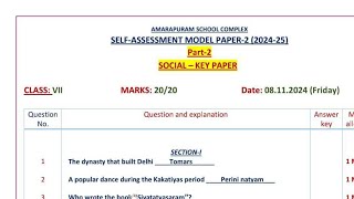 7th class Social Studies🔑 Key Answers Self Assessment2 202425  self assessment model paper 2 [upl. by Orva]