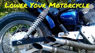 How To Lower Your Motorcycle  Soft Tail To Hard Tail  Xv250 Virago Vstar  Bobber Build [upl. by Aylad]