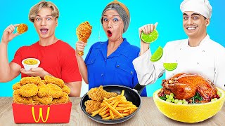 ME VS GRANDMA COOKING CHALLENGE  Funny Food amp Kitchen Hacks by 123GO CHALLENGE [upl. by Grannia]