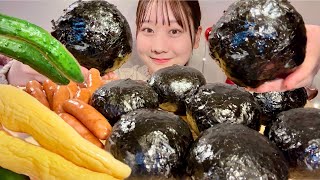 ASMR Bomb Rice Ball Sausage Pickles【Mukbang Eating Sounds】【English subtitles】 [upl. by Yrrehs]