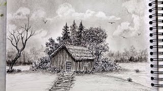 How To Draw Realistic Scenery With Pencil  easy drawing [upl. by Zandra]