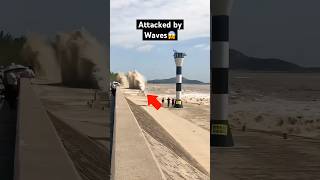 ⚠️Warning Attacked by Giant Waves 😱🤯giantwave closecall oceanpower adrenaline danger [upl. by Alocin]